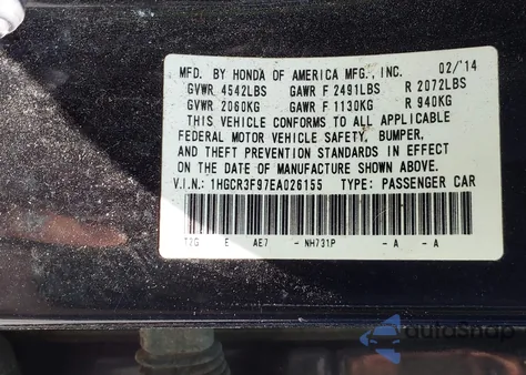 2014 Honda Accord Touring z USA, uszkodzony, nr VIN 1HGCR3F97EA026155